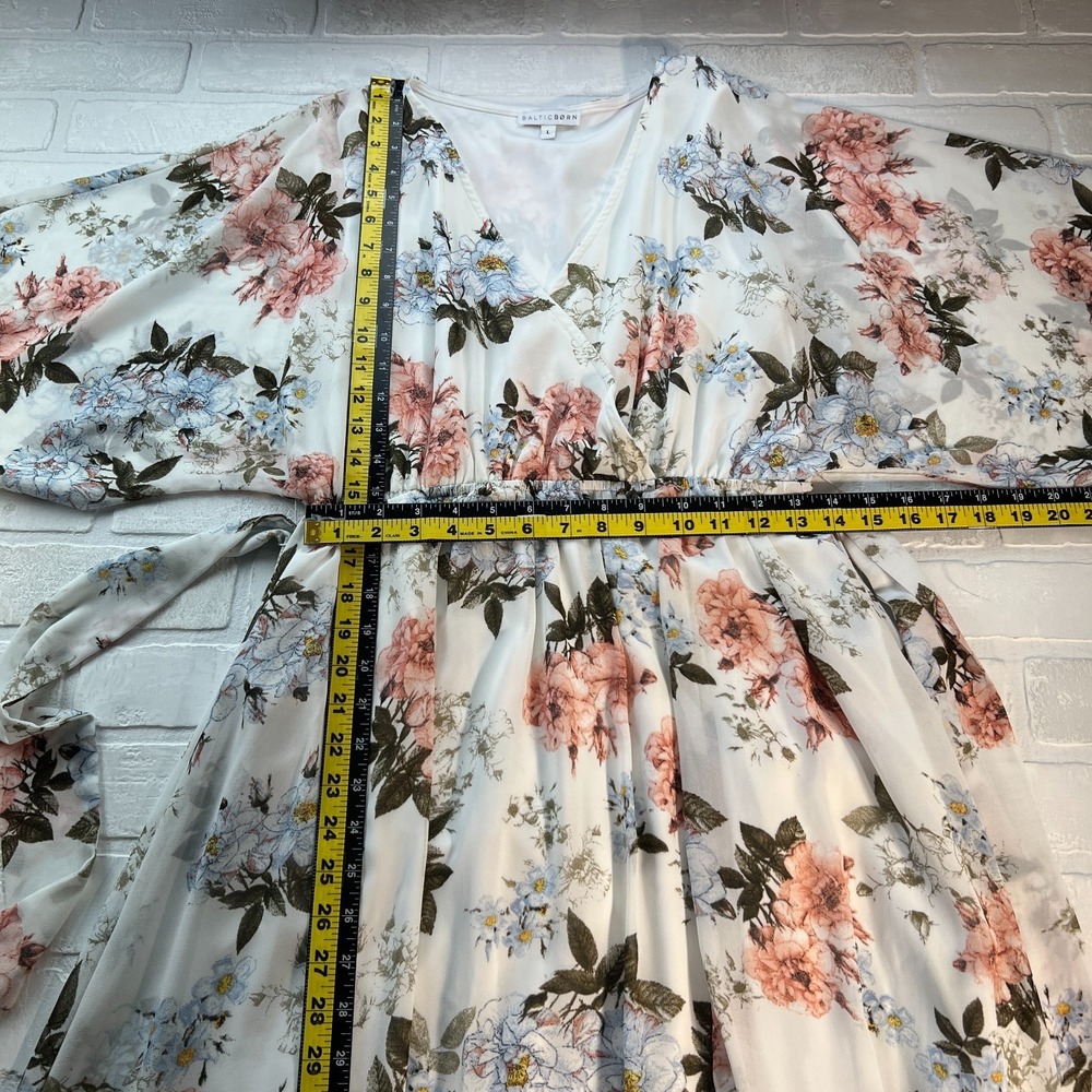 BALTIC BORN Maxi Dress Womens Large White Floral Belted‎ V-Neck Feminine Flowy L - Picture 9 of 16